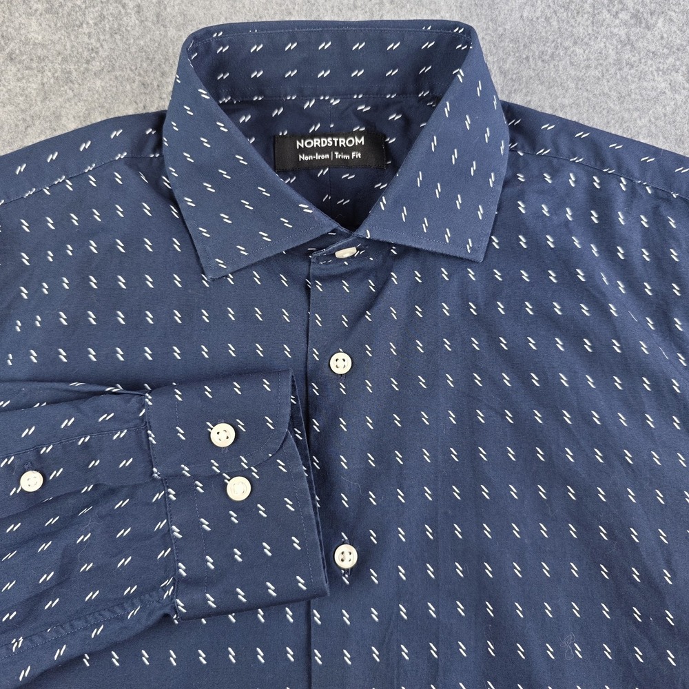Nordstrom Dress Shirt Mens 15 32/33 Blue Geometric Non Iron Trim Fit